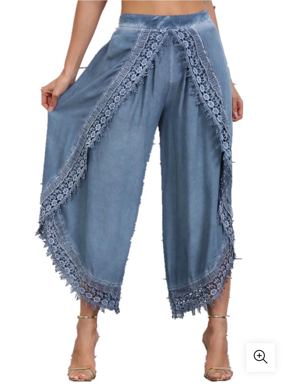 SIMPLY COUTURE Women Casual Layered Lace Trim Wide Leg Flowy Capri Pants Size M